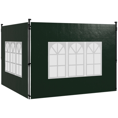 Outsunny 2er Set Seitenwände für Pavillon 3x3 3x6 Wasserdicht Seitenteile mit Fenster Dunkelgrün