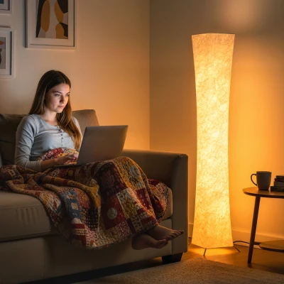 HOMCOM Luminária de pé com abajur efeito papel, interruptor de pé, 3 níveis de brilho, branco