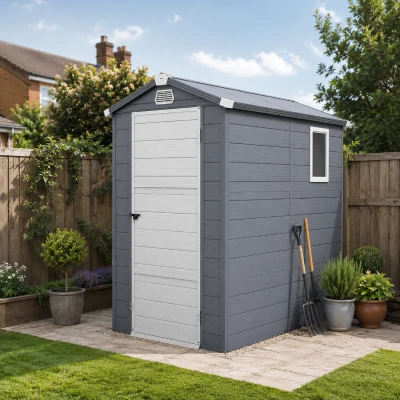 Outsunny Aluminium Shed 4.4x6.2ft with Foundation Grey