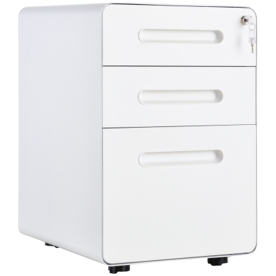 Vinsetto Carrinho com 3 Gavetas Arquivo Móvel com Rodízios Fechável Armário de Escritório com Pastas Suspensas e Porta-lápis, Gaveteiro para Escrivaninha 39x48x59cm Branco