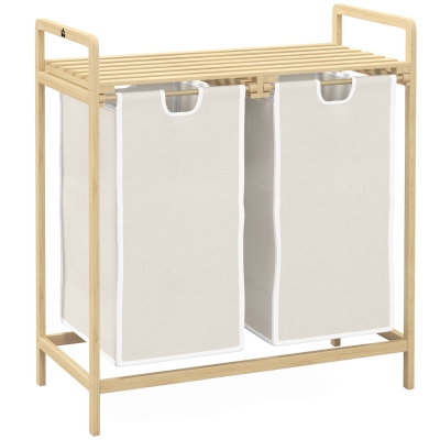 HOMCOM Panier Linge Bambou 2 Paniers Crème 73cm