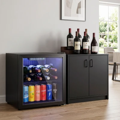 HOMCOM Frigorífico de Bebidas 50 L con Puerta de Vidrio Doble Iluminación LED Estante Ajustable para 48 Latas