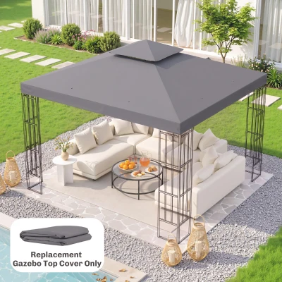 Outsunny Gazebo Top Cover Double Tier Deep Grey 3m