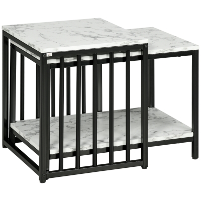 HOMCOM Tables Gigognes Bois/Marbre Métal 2pcs