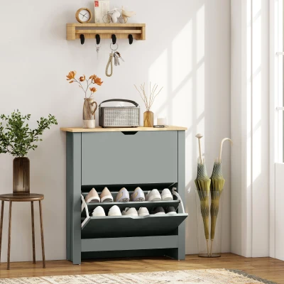 HOMCOM Armoire à Chaussures 12 Paires Gris Clair avec Tiroirs