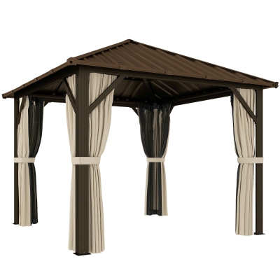 Outsunny Gartenpavillon ca. 3 x 3 m Aluminium Pavillon mit Stahldach Hardtop Moskitonetz 4 Seitenteile, UPF50+