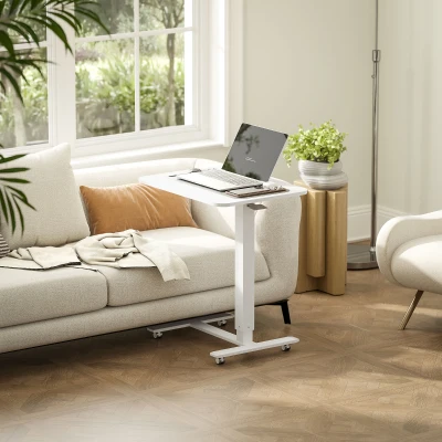 HOMCOM Mesa para Ficar em Pé Regulável em Altura incl. 4 Rodas Forma em C 65 cm x 48 cm x 73-110 cm Branco