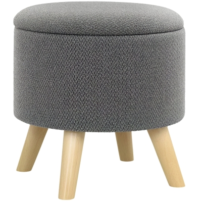 HOMCOM Pufe Redondo Repousa-pés Banco com Baú de Arrumação Pés em Madeira Design Moderno Cinza