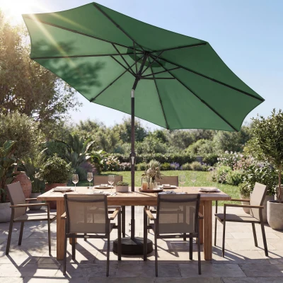 Outsunny Garden Parasol Umbrella Retractable Green 2.7m