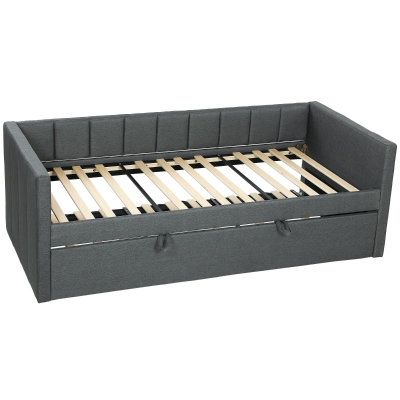 HOMCOM Letto Singolo con Secondo Letto Estraibile Grigio Scuro