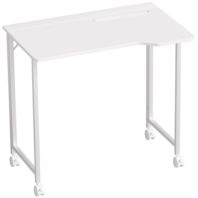 HOMCOM Schreibtisch, klappbarer Computertisch, platzsparender Bürotisch mit Rollen, Geräteschlitz, 80 x 52 x 75 cm, Weiß