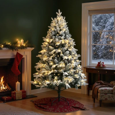 HOMCOM Künstlicher Weihnachtsbaum, 180 cm, LED-Lichter, schneebedeckt, flammenhemmend, Metall