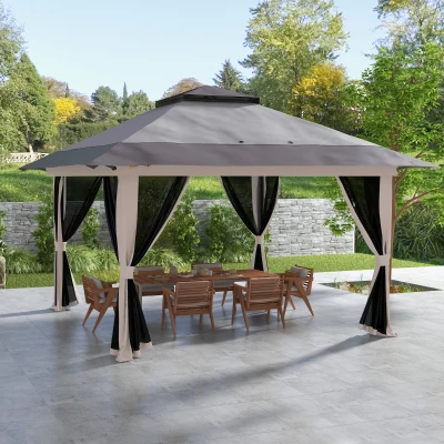Outsunny Carpa Plegable Pop-up con Altura Ajustable Protección UV50+ Doble Techo y Mosquiteras 4x4x2,8 m Gris Claro