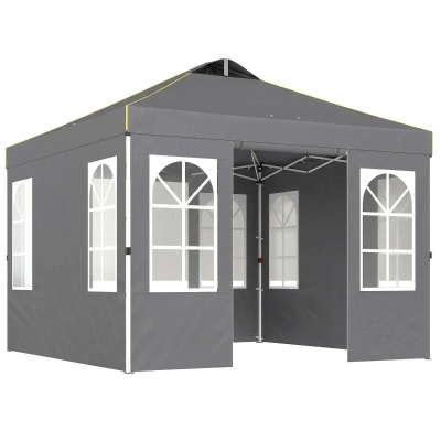 Outsunny Carpa Plegable 3x3 m Pop-up con UPF50+ 4 Laterales Desmontables Altura Ajustable y Bolsa de Transporte Gris Oscuro