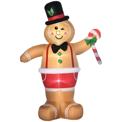 Outsunny Aufblasbare Weihnachtsfiguren Aufblasbarer Lebkuchenmann, 2 m, inkl. Gebläse, Mehrfarbig