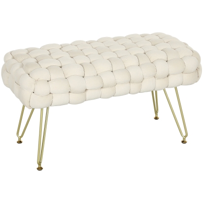HOMCOM Moderner Sitzhocker mit Metallbeinen, gepolstertem Sitz, für Wohnzimmer, Schlafzimmer, Flur, Cremeweiß