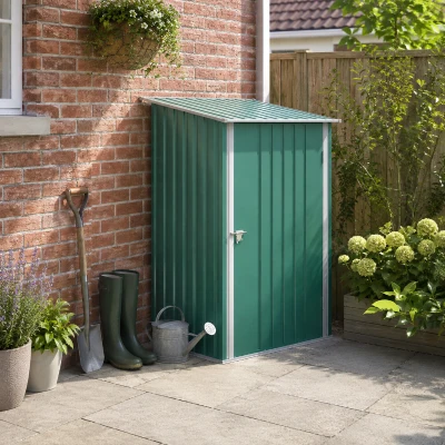 Outsunny Lean-To Steel Garden Shed with Locking Door Green