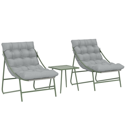 Outsunny Conjunto de Jardín de 3 Piezas con 2 Sillas Lounge Mesa de Café y Cojines para Exterior Patio Balcón Gris Claro