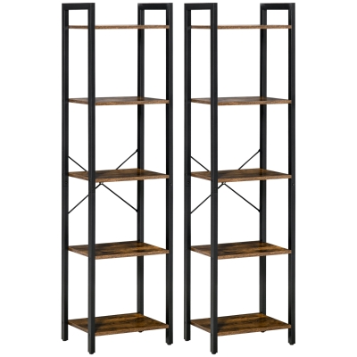 HOMCOM Étagères Industrielles Bois Vieilli Acier Noir 2pcs