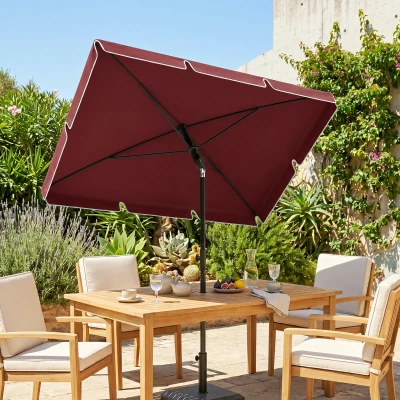 Outsunny Sombrilla de Terraza de Aluminio 2x1,3x2,5 m Parasol de Jardín Rectangular con Función de Inclinación Rojo Vino