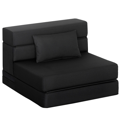 HOMCOM Poltrona Conversível 1 Lugar Poltrona Cama Dobrável Almofada Incluída para Convidados Sala Espaço Pequeno Carga 120 kg Preto