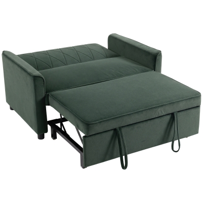HOMCOM 2-Seater Pull-Out Sofa Bed Adjustable Backrest Dark Green