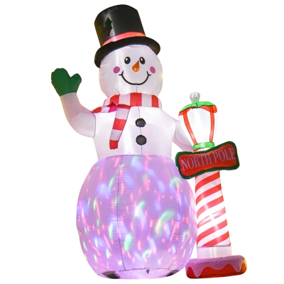 HOMCOM Weihnachtsdeko, aufblasbarer Schneemann, 2,4 m, LED-Beleuchtung, Gebläse, Weiß