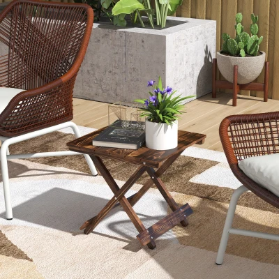 Outsunny Fir Wood Folding Coffee Table Portable Garden Balcony