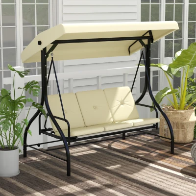 Outsunny Dondolo Letto 3 Posti Tettuccio Regolabile Beige Nero