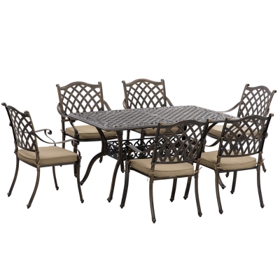Outsunny 7 PCs Patio Dining Set Bronze with Cushioned Chairs