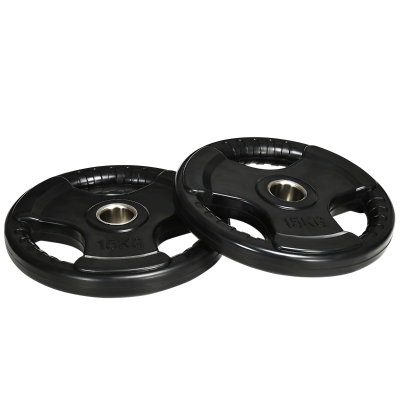 SPORTNOW Disco de Halteres Conjunto de 2 Três Alças 15 kg por Disco Revestimento em Borracha que Protege o Piso Metal