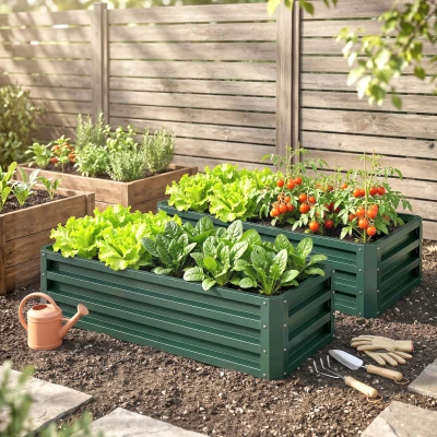 Outsunny Set of Two 110 x 65cm Steel Planter Boxes - Green