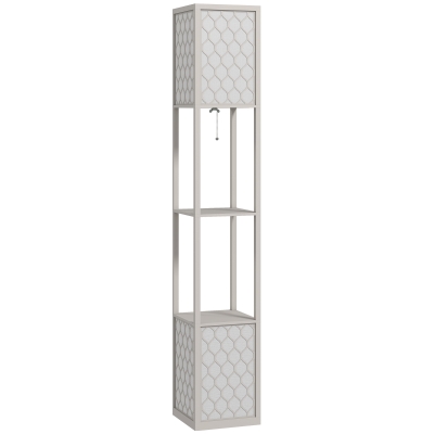 HOMCOM Stehleuchte im modernen Design, 2 Ablagen, Ziehkettenschalter, 26 cm x 26 cm x 156 cm, Schwarz + Weiß
