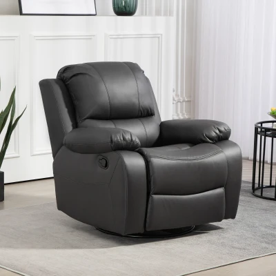 HOMCOM Poltrona relax, encosto e apoio para os pés ajustáveis, giratória, até 150 kg, estrutura em aço, 93x100x98cm, Preto