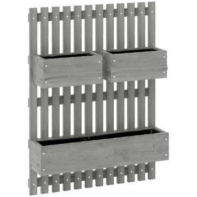 Outsunny Jardinière Murale Bois 3 Bacs Amovibles 60x16x80cm Gris