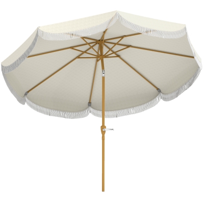 Outsunny Ombrellone da Giardino Rotondo a Frange 2.7x2.4 m Beige