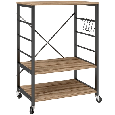 HOMCOM Scaffale da Cucina 3 Livelli con Ruote e 4 Ganci Teak