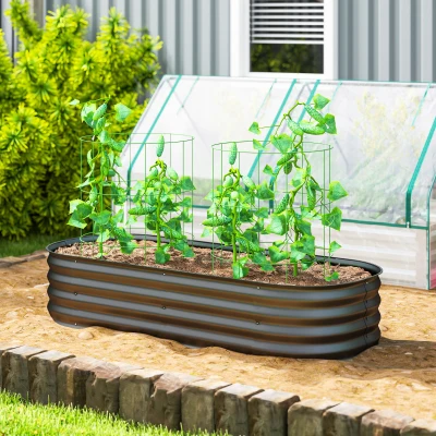 Outsunny Jardinera Exterior Grande de Acero Galvanizado con Base Abierta Bordes de Seguridad Fácil Montaje 150x62x30 cm Gris