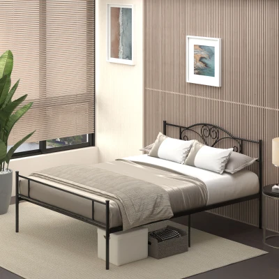 HOMCOM Bett 160 x 200 cm Bettrahmen mit Lattenrost aus Stahl, Unterbettaufbewahrung, Doppelbett, Schwarz