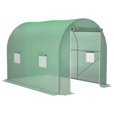 Outsunny Estufa Túnel para Jardim Área ao Solo 6 m² 3L x 2l x 2,10H m Estrutura Tubular Reforçada Porta com Zíper 4 Janelas Enroláveis Estrutura Metálica Verde