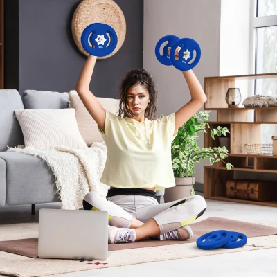 SPORTNOW 2x5 kg Placas de Peso com Pegadas Práticas Conjunto de Pesos para Casa Ginásio Treino de Força Azul