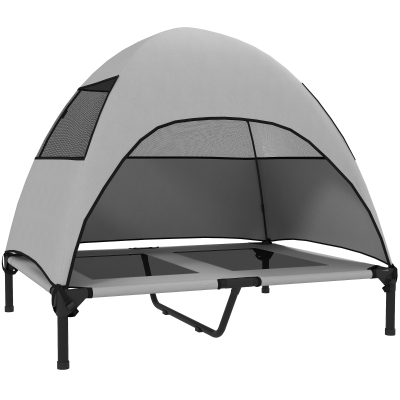 PawHut Cama exterior para cães com dossel, cama elevada para cães grandes, 91 x 76 x 90 cm, Cinza claro