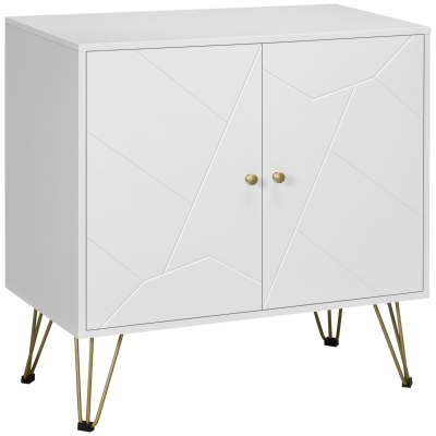 HOMCOM Slim Sideboard Cabinet White with Golden Legs