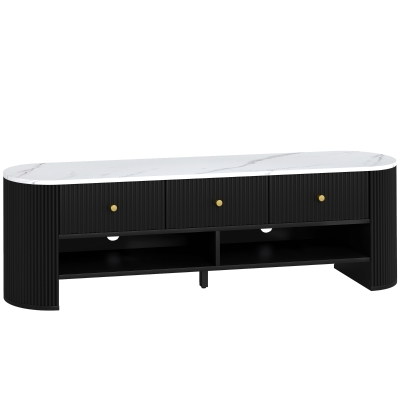 HOMCOM Móvel TV 140 cm Móvel para TV 165 cm Efeito Mármore com 3 Gavetas Frentes Caneladas 2 Prateleiras Preto