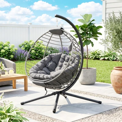 Outsunny Rattan Swing Chair with Stand Grey