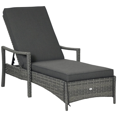 Outsunny Rattan Sun Lounger Outdoor Reclining Chair Mixed Grey