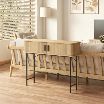 HOMCOM Console Table Chêne Noir Portes Coulissantes Salon