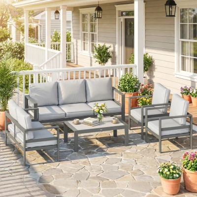 Outsunny 5pc Aluminium Garden Sofa Set with Cushions Dark Grey