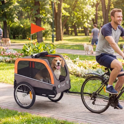 PawHut Hundeanhänger Faltbarer Fahrradanhänger mit Sicherheitsreflektoren für Kleine Mittelgroße Hunde bis 20 kg Orange