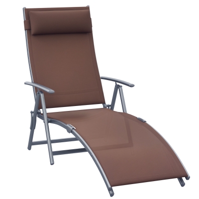 Outsunny Tumbona de Jardín Plegable con Respaldo Ajustable en 7 Niveles Almohada y Reposabrazos 137x63,5x100,5 cm Marrón
